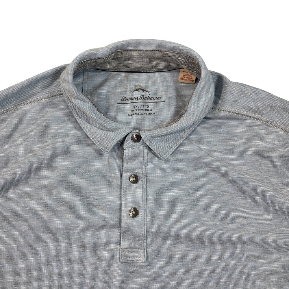Tommy Bahama Polo Shirt Mens XXL Blue Short Sleeve Heathered Modal Blend